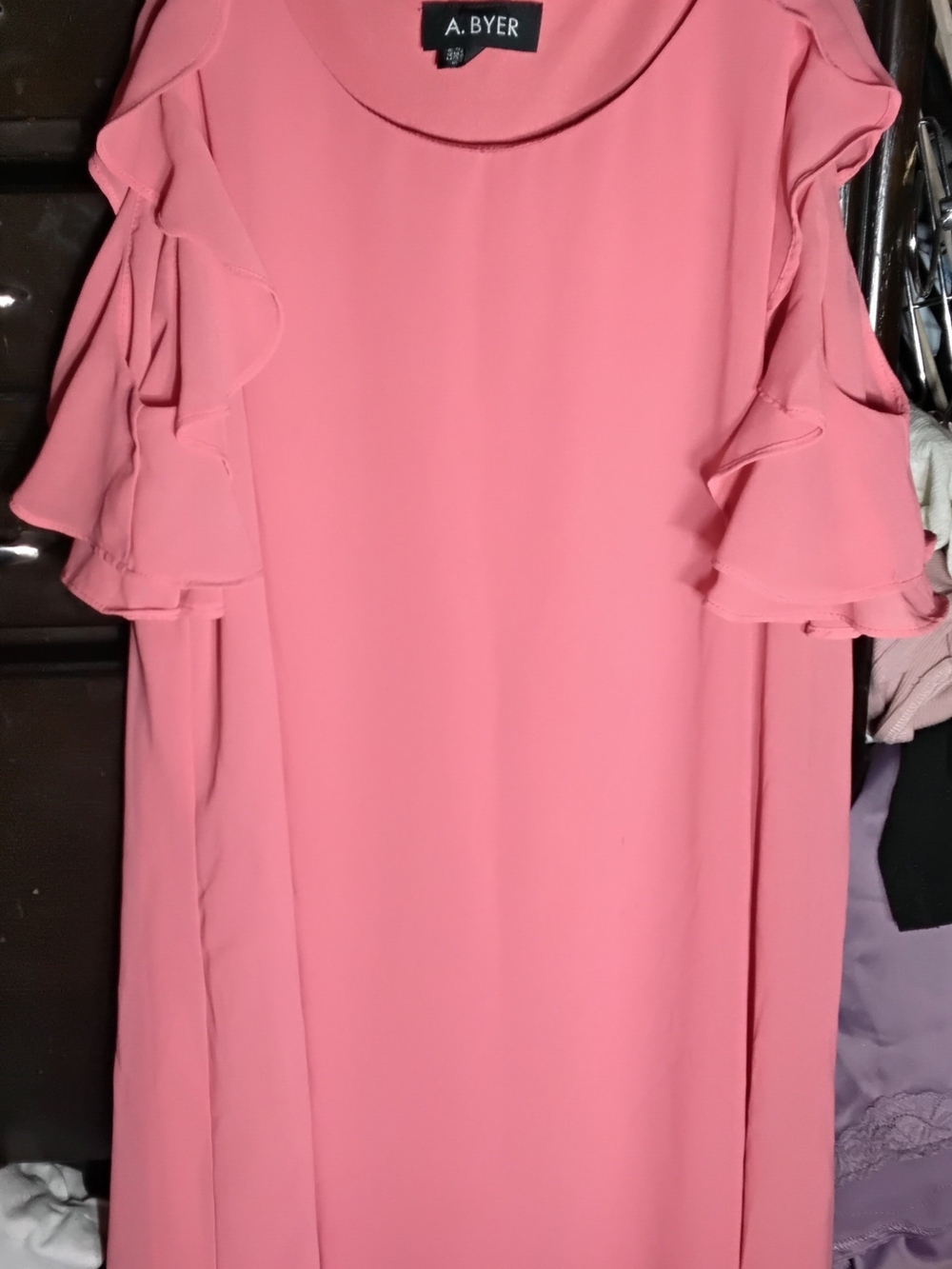 A. Byer Pink Cold-Shoulder Ruffle Dress